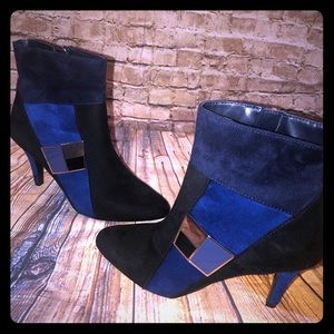 Blue and black heel ankle boots